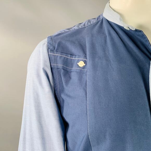 NEEDLES L Blue Light Blue Patchwork Deconstructed Cotton Blend Long Sleeve Shirt - Picture 3 of 10